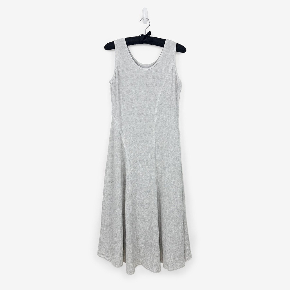 Lafayette 148 Linen Midi Dress Size M Pebble Gray Minimalist Quiet Luxury